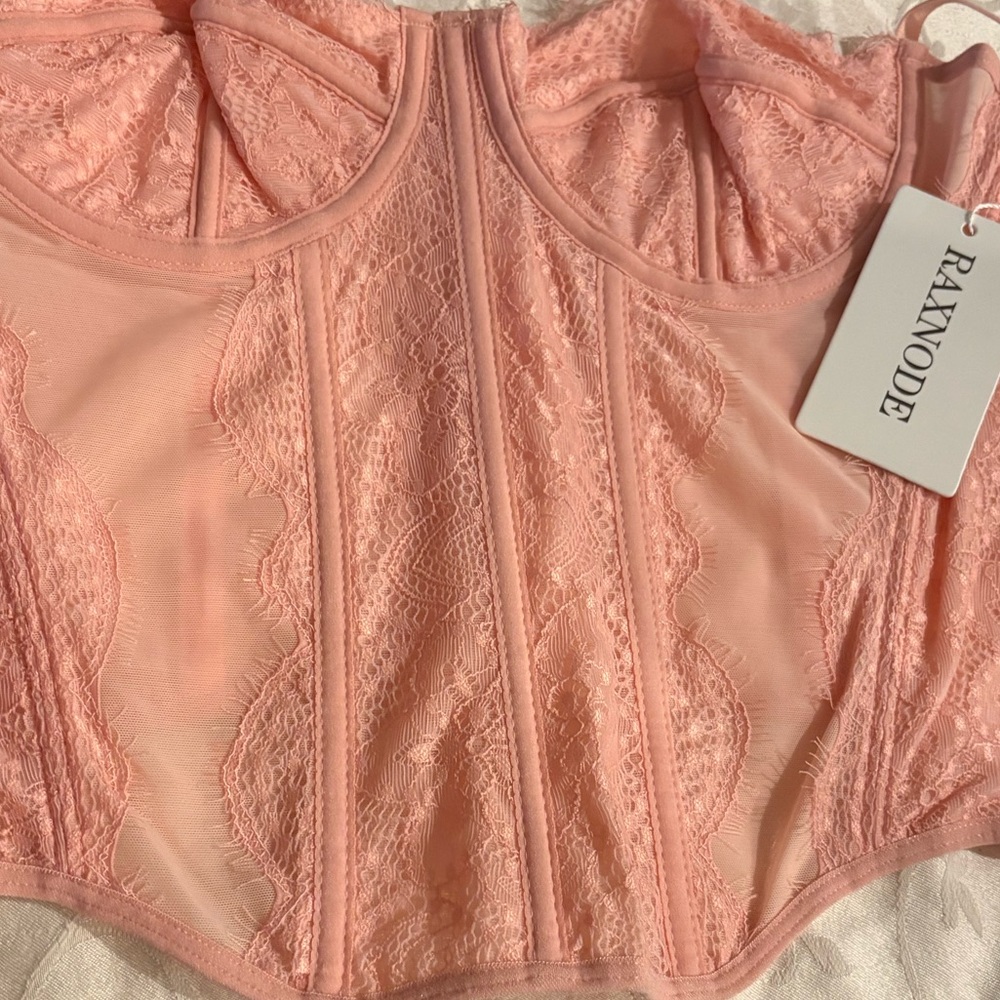 Pink Lace Corset  Bustier  Top Sz L NWT - Picture 3 of 16